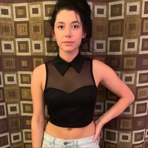 lipstick black mesh croptop